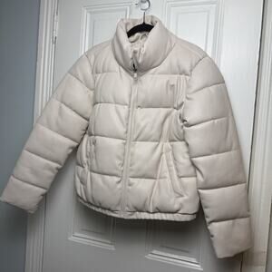 Sebby Collection Vegan Leather Puffer Coat Cropped Cream Womens Medium
